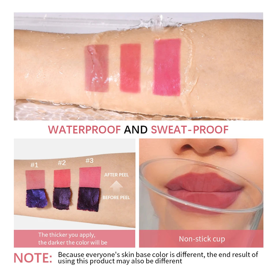Peel-Off Lip Stain Tint — Long-Lasting, Waterproof & Transfer-Proof | Natural Pink Color | Non-Stick Cup