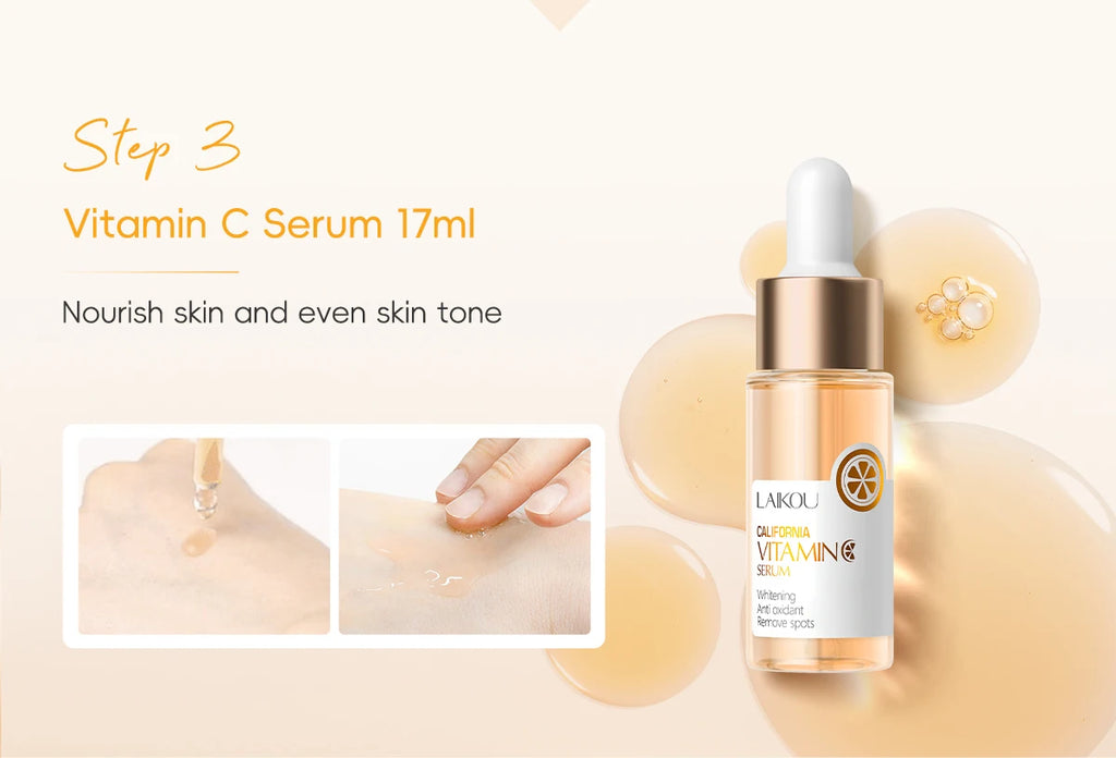 LAIKOU Vitamin C Skincare Set – 5-Piece Brightening Routine for Even Tone, Hydration & Smooth, Radiant Skin