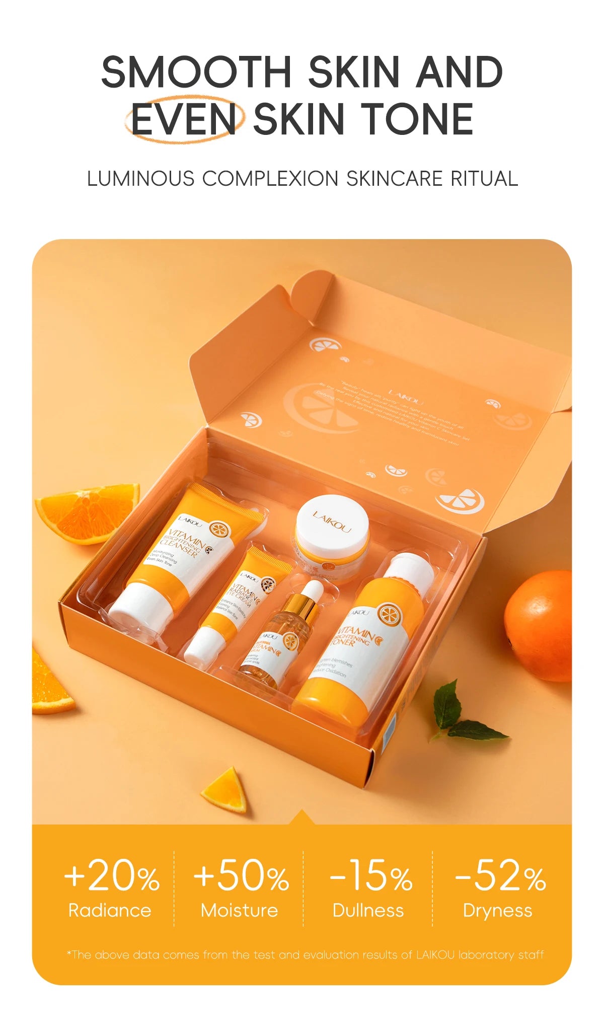 LAIKOU Vitamin C Skincare Set – 5-Piece Brightening Routine for Even Tone, Hydration & Smooth, Radiant Skin