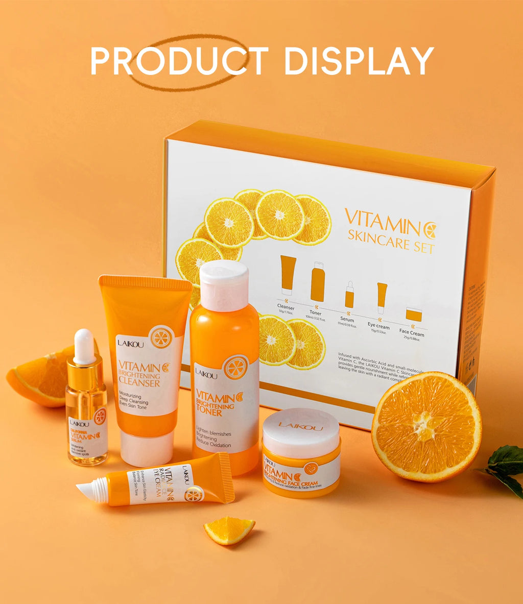 LAIKOU Vitamin C Skincare Set – 5-Piece Brightening Routine for Even Tone, Hydration & Smooth, Radiant Skin