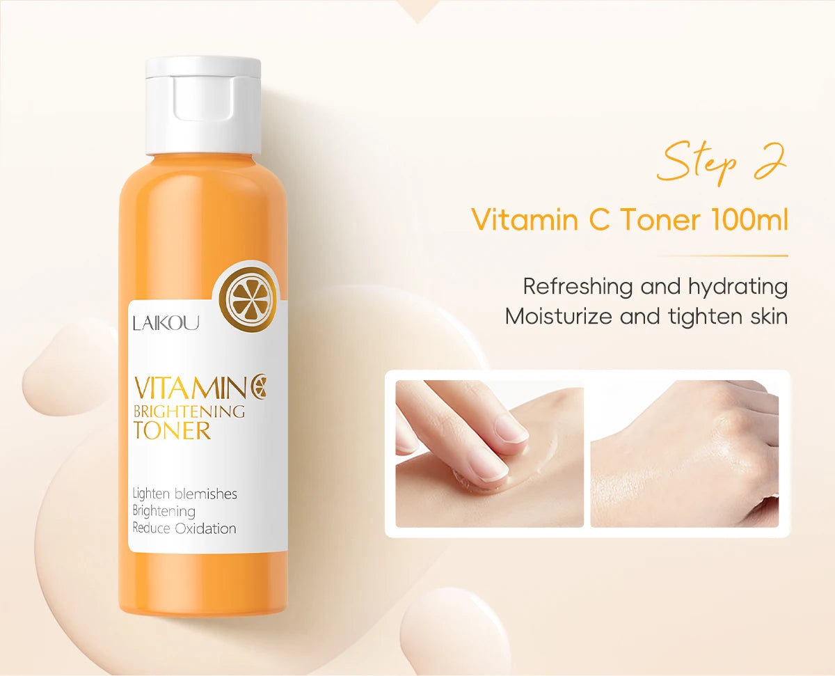 LAIKOU Vitamin C Skincare Set – 5-Piece Brightening Routine for Even Tone, Hydration & Smooth, Radiant Skin