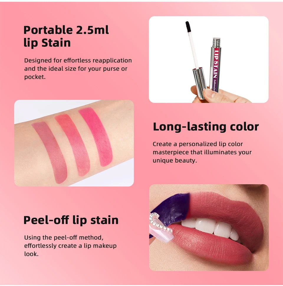 Peel-Off Lip Stain Tint — Long-Lasting, Waterproof & Transfer-Proof | Natural Pink Color | Non-Stick Cup