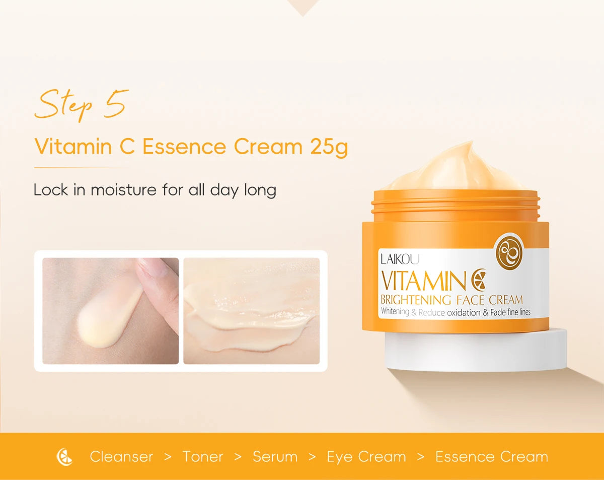 LAIKOU Vitamin C Skincare Set – 5-Piece Brightening Routine for Even Tone, Hydration & Smooth, Radiant Skin