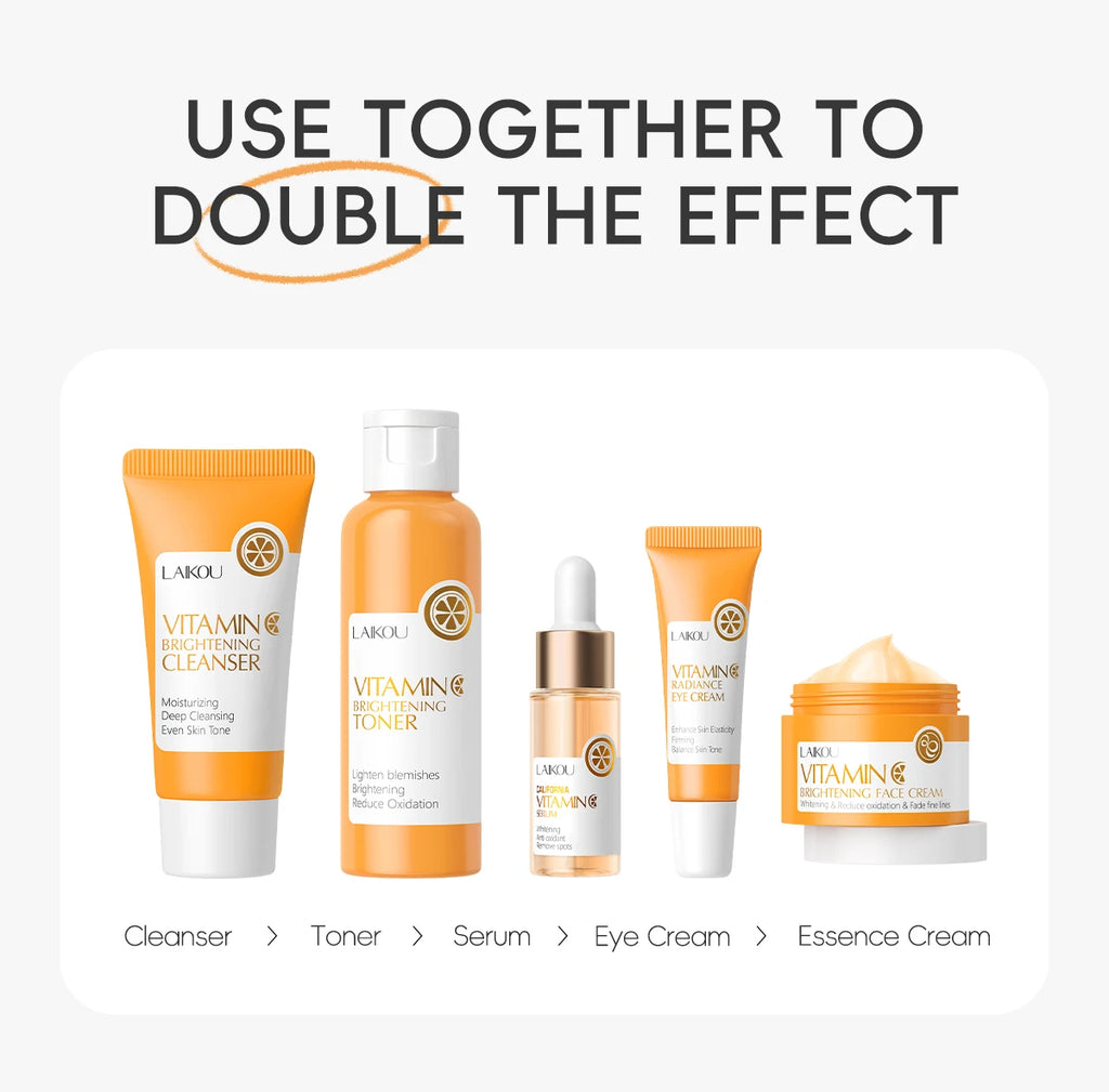 LAIKOU Vitamin C Skincare Set – 5-Piece Brightening Routine for Even Tone, Hydration & Smooth, Radiant Skin