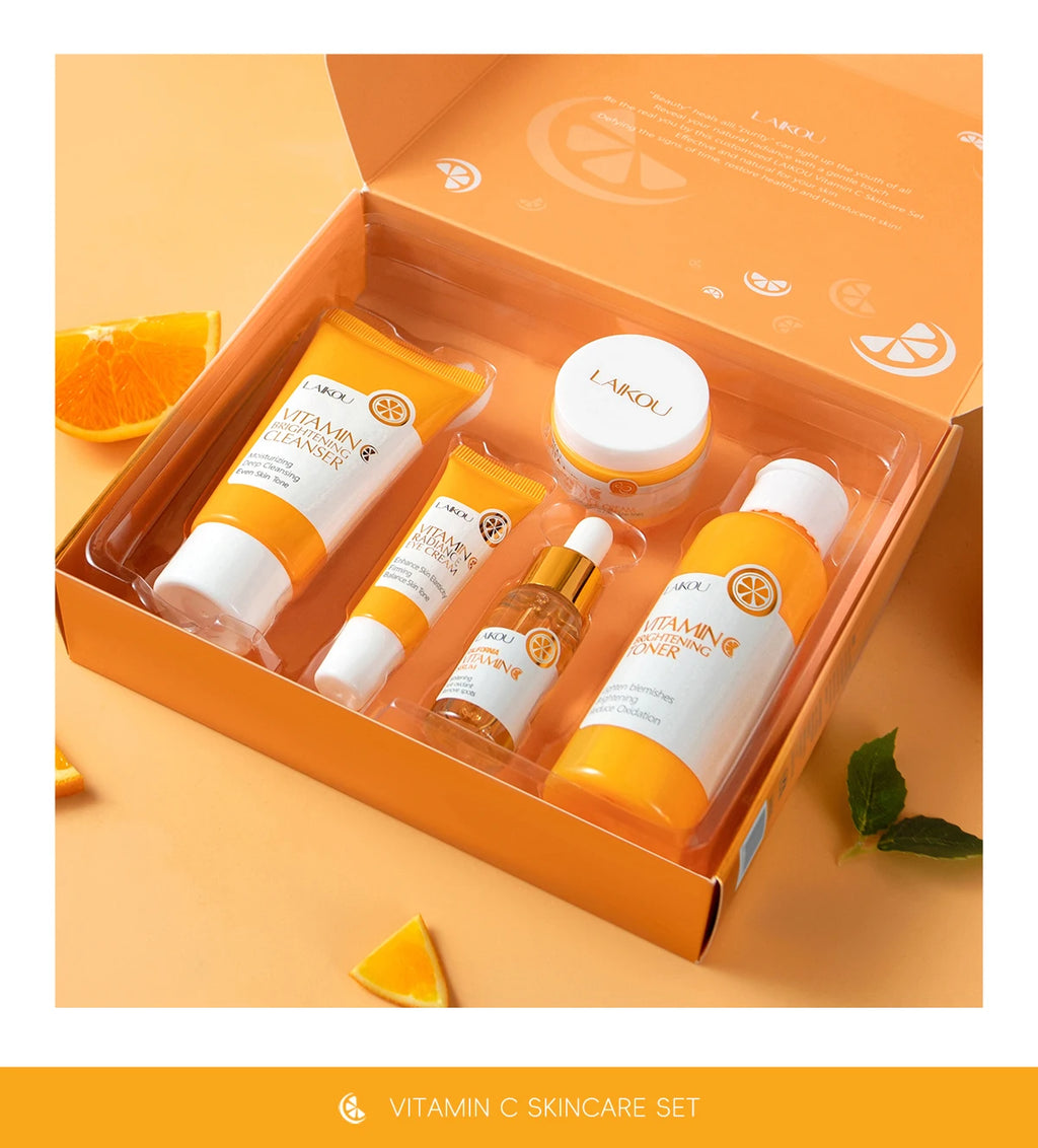 LAIKOU Vitamin C Skincare Set – 5-Piece Brightening Routine for Even Tone, Hydration & Smooth, Radiant Skin