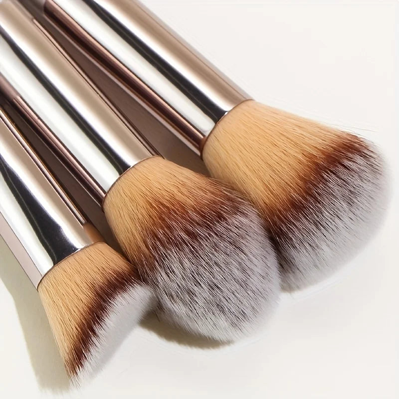 10-Piece Champagne Gold Makeup Brush Set — Foundation, Powder, Blush, Concealer & Eyeshadow Brushes | Professional Quality