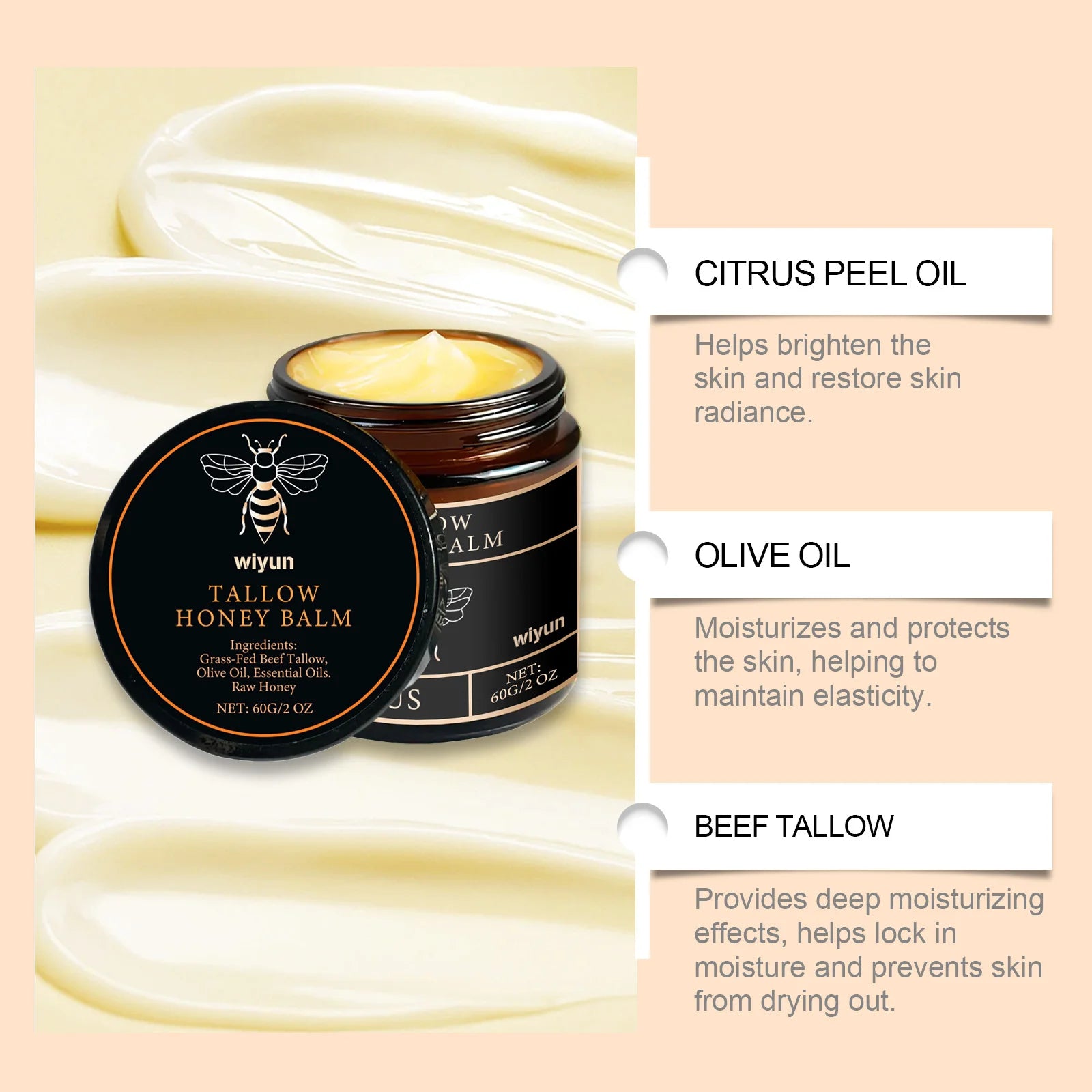 Tallow & Honey Glow Balm — Hydrating Face & Body Cream for Firmer Skin, Fading Fine Lines & Lasting Radiance