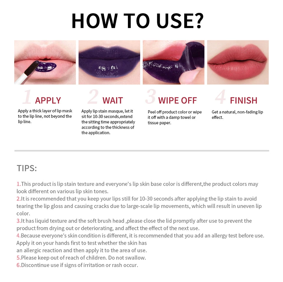 Peel-Off Lip Stain Tint — Long-Lasting, Waterproof & Transfer-Proof | Natural Pink Color | Non-Stick Cup