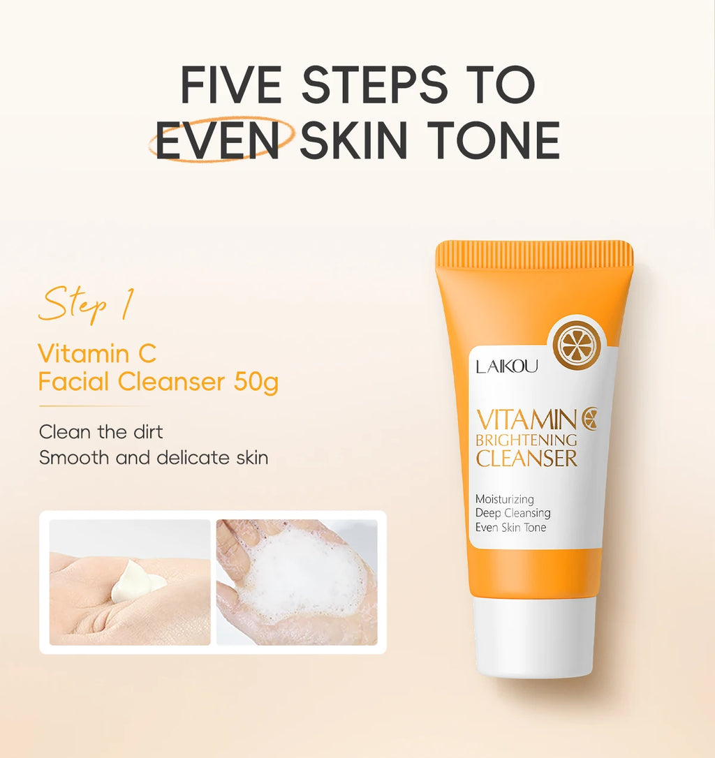 LAIKOU Vitamin C Skincare Set – 5-Piece Brightening Routine for Even Tone, Hydration & Smooth, Radiant Skin