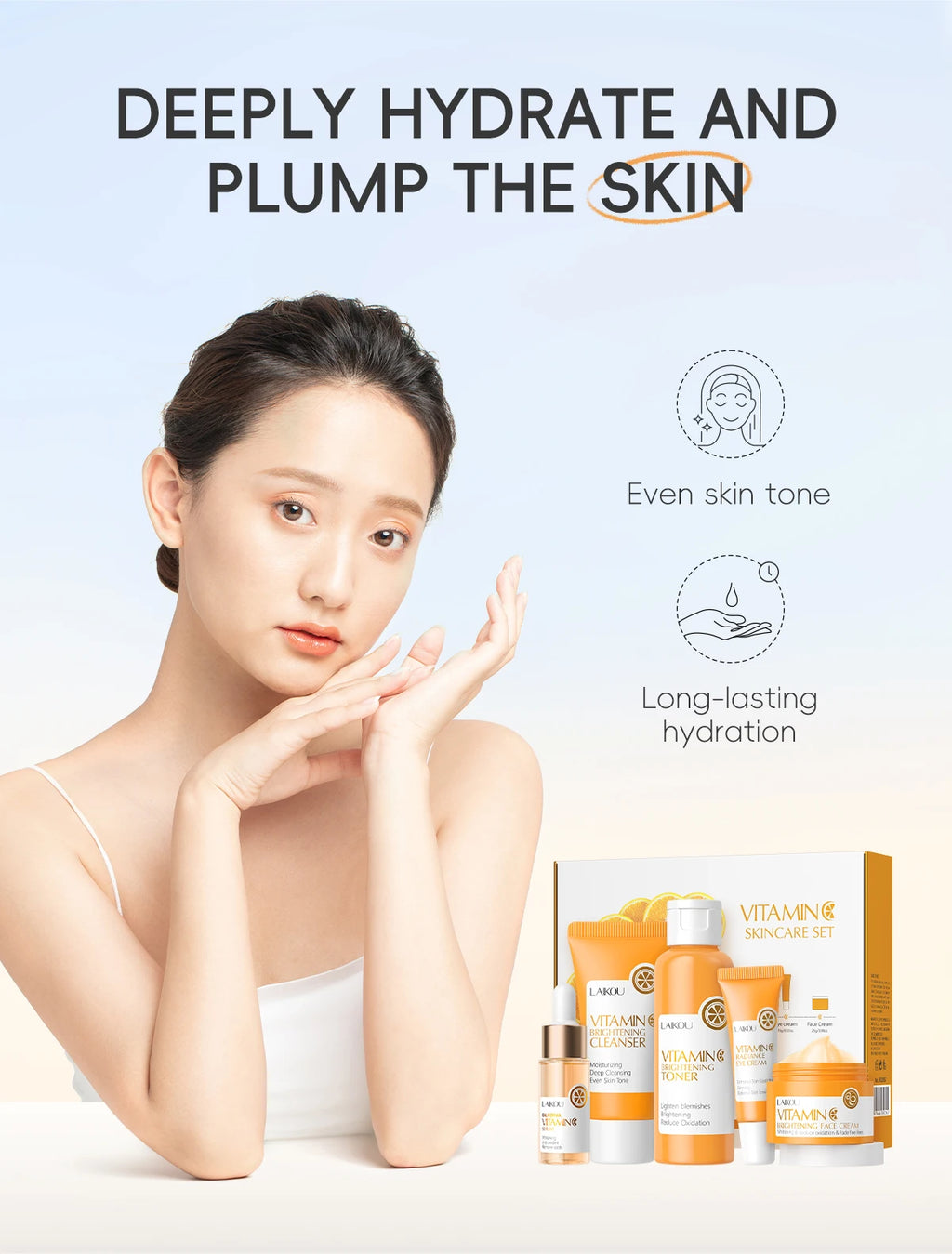 LAIKOU Vitamin C Skincare Set – 5-Piece Brightening Routine for Even Tone, Hydration & Smooth, Radiant Skin